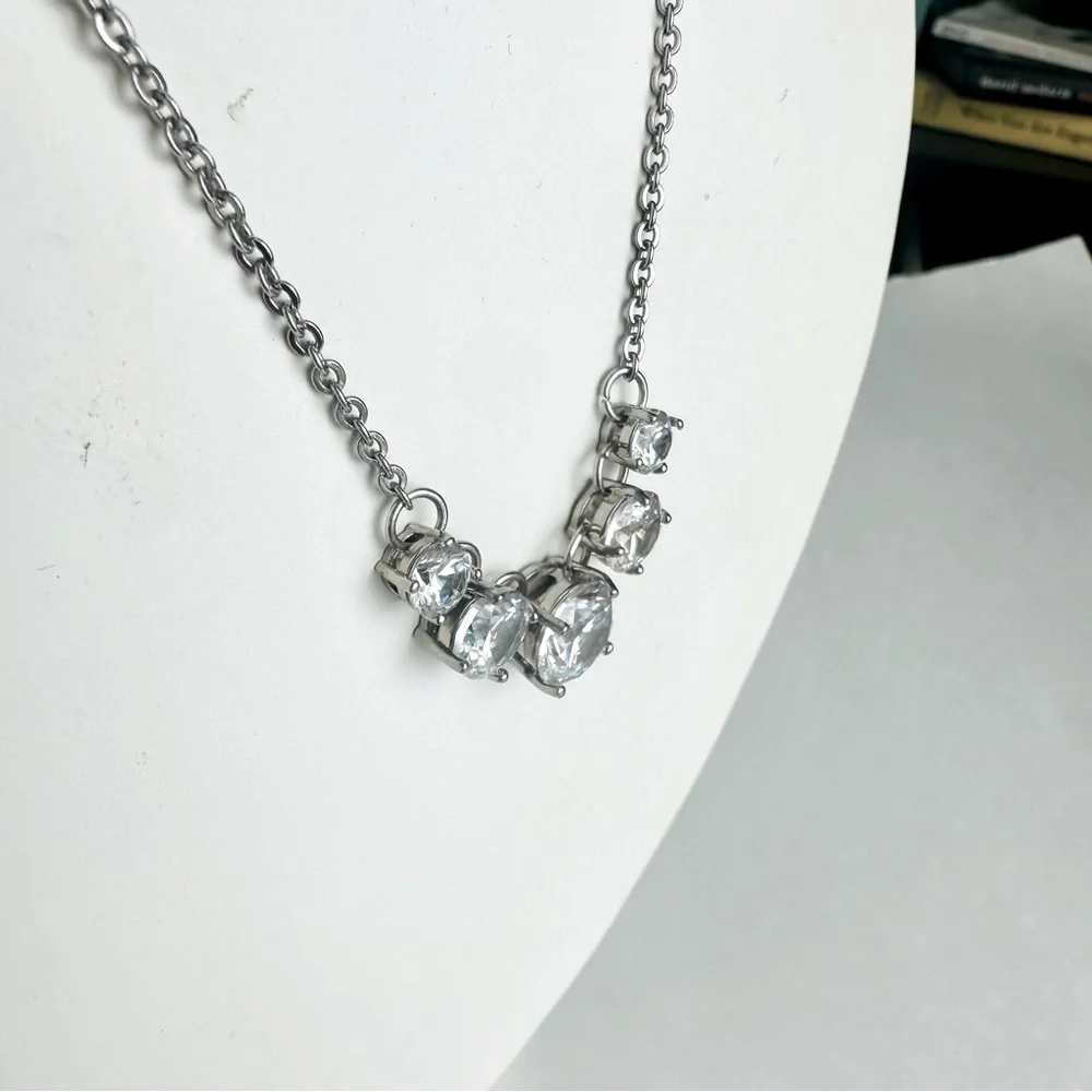 Glittering Silver-Tone CZ Drop Adjustable Necklace & Stud Earrings Set - Picture 3 of 5